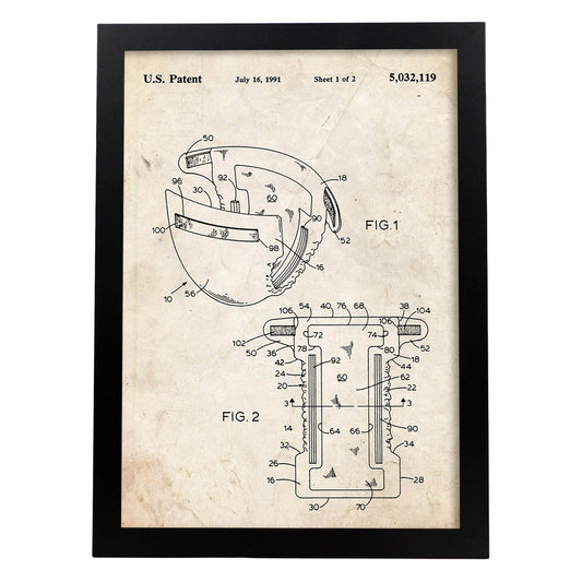 Poster con patente de Pañal. Lámina con diseño de patente antigua.-Artwork-Nacnic-A4-Marco Negro-Nacnic Estudio SL
