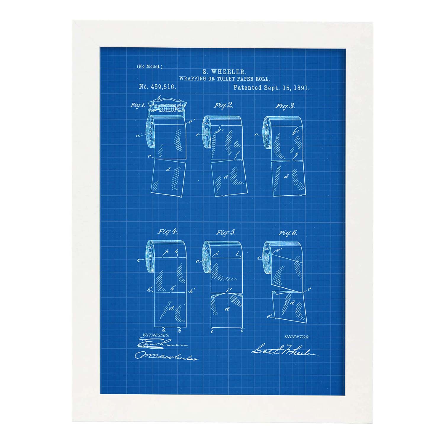 Poster con patente de Papel higienico 2. Lámina con diseño de patente antigua-Artwork-Nacnic-A4-Marco Blanco-Nacnic Estudio SL