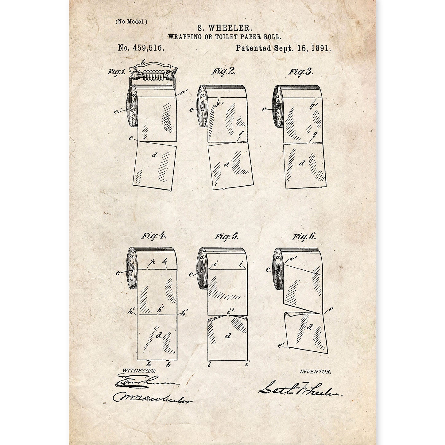 Poster con patente de Papel higienico 2. Lámina con diseño de patente antigua.-Artwork-Nacnic-A4-Sin marco-Nacnic Estudio SL