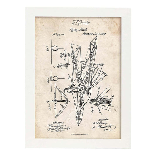 Poster con patente de Parapente. Lámina con diseño de patente antigua.-Artwork-Nacnic-A4-Marco Blanco-Nacnic Estudio SL