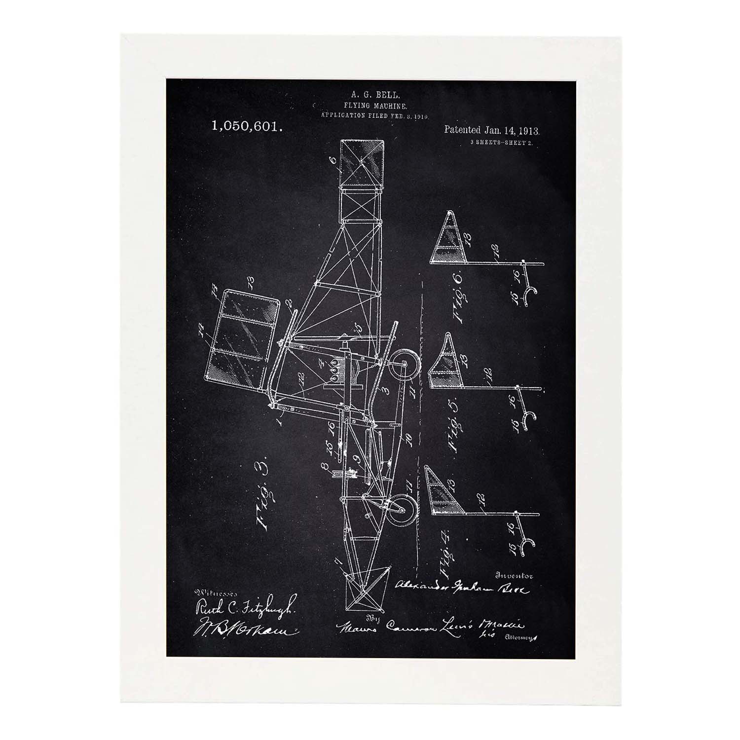 Poster con patente de Parte de helicoptero 2. Lámina con diseño de patente antigua-Artwork-Nacnic-A3-Marco Blanco-Nacnic Estudio SL