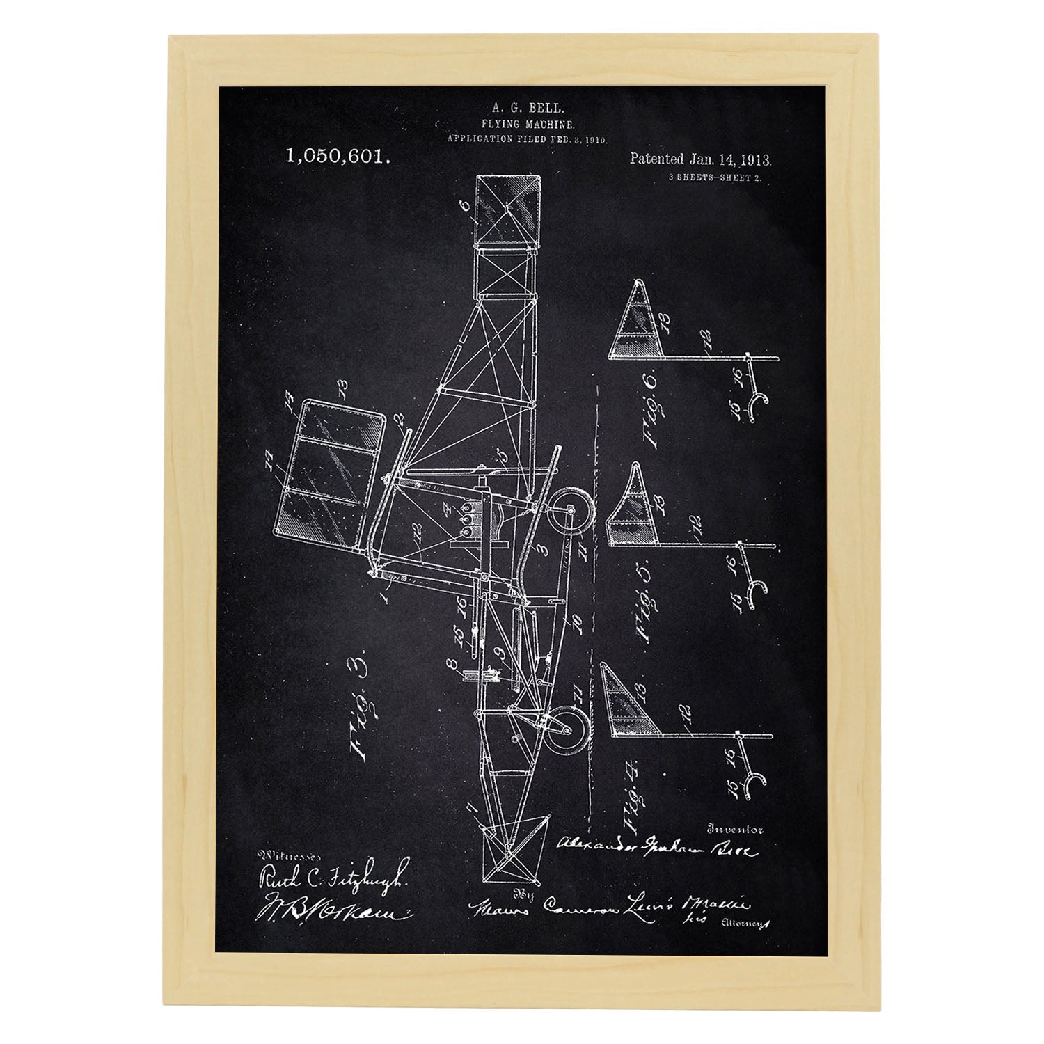 Poster con patente de Parte de helicoptero 2. Lámina con diseño de patente antigua-Artwork-Nacnic-A3-Marco Madera clara-Nacnic Estudio SL