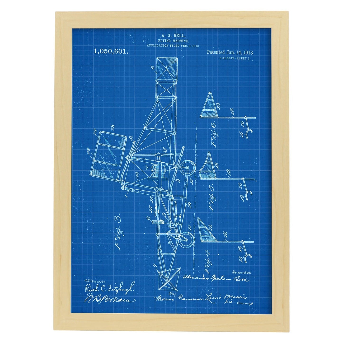 Poster con patente de Parte de helicoptero 2. Lámina con diseño de patente antigua-Artwork-Nacnic-A3-Marco Madera clara-Nacnic Estudio SL