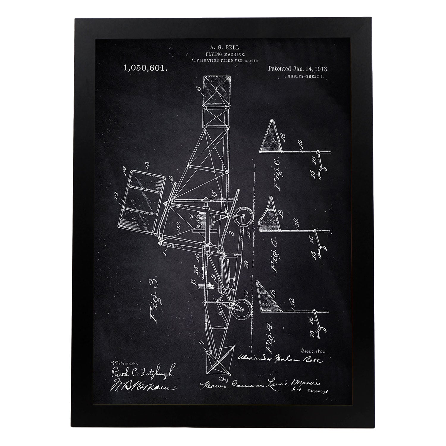 Poster con patente de Parte de helicoptero 2. Lámina con diseño de patente antigua-Artwork-Nacnic-A3-Marco Negro-Nacnic Estudio SL