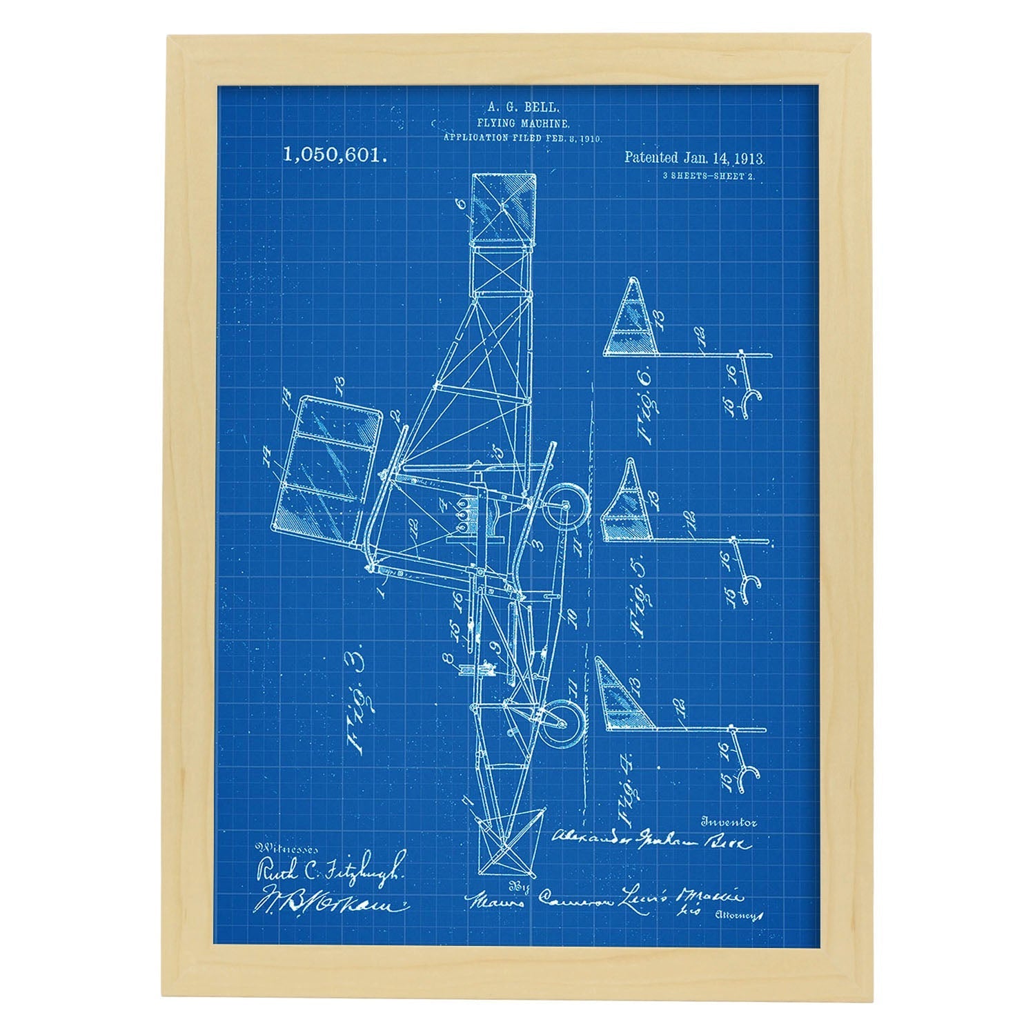 Poster con patente de Parte de helicoptero 2. Lámina con diseño de patente antigua-Artwork-Nacnic-A4-Marco Madera clara-Nacnic Estudio SL