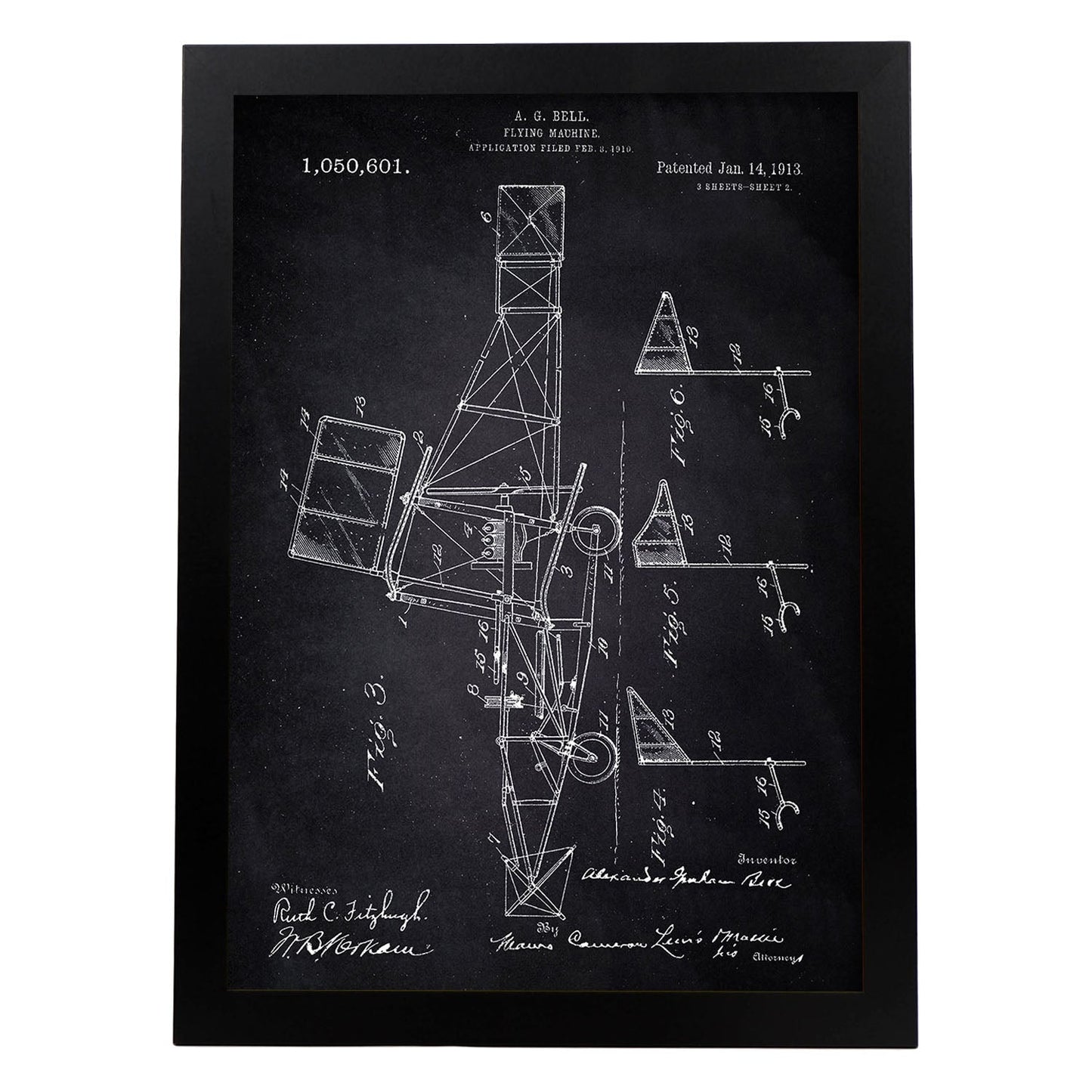 Poster con patente de Parte de helicoptero 2. Lámina con diseño de patente antigua-Artwork-Nacnic-A4-Marco Negro-Nacnic Estudio SL