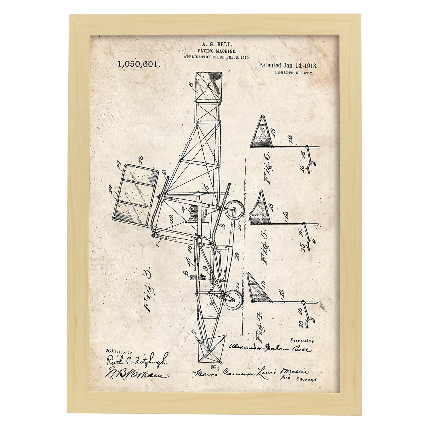 Poster con patente de Parte de helicoptero 2. Lámina con diseño de patente antigua.-Artwork-Nacnic-A4-Marco Madera clara-Nacnic Estudio SL