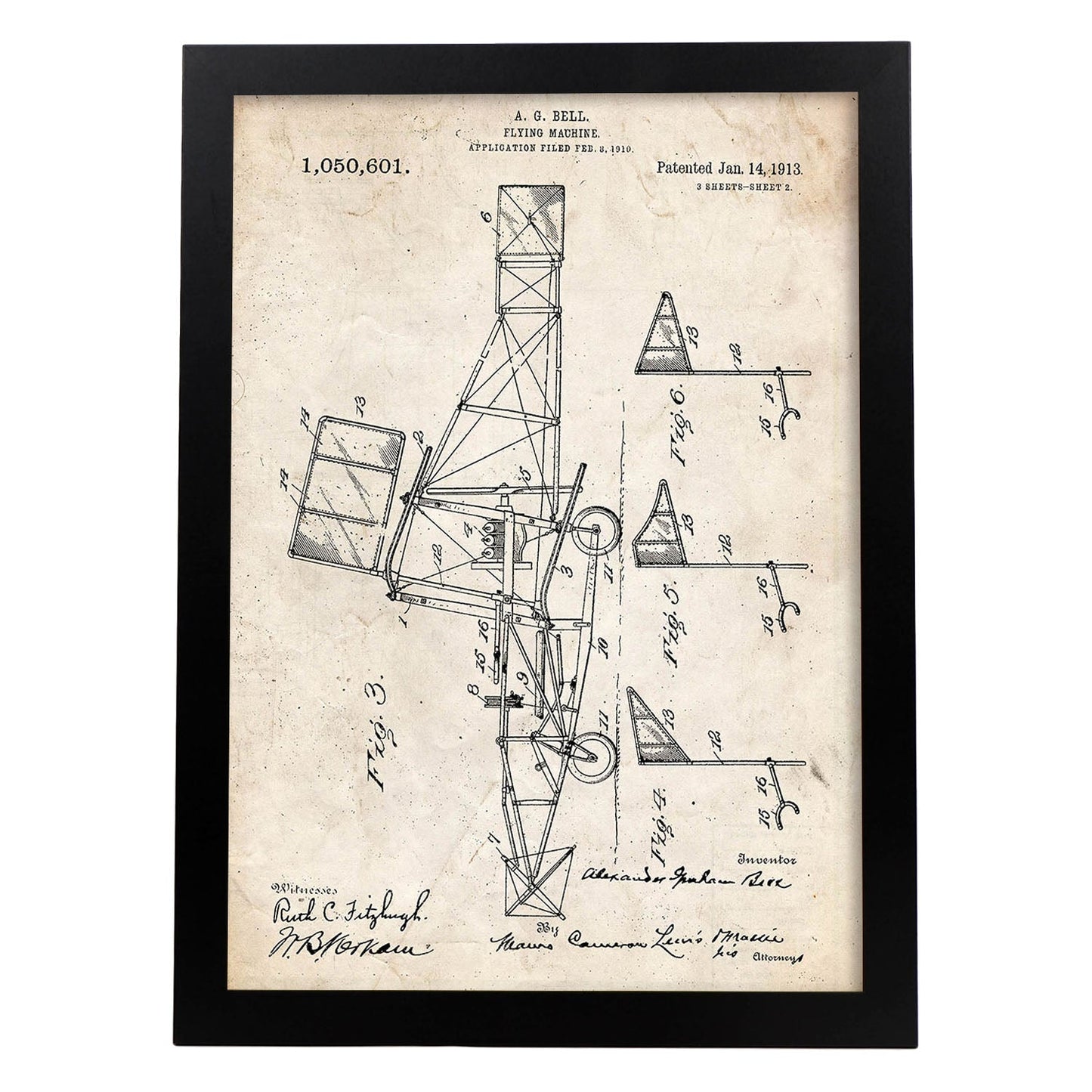 Poster con patente de Parte de helicoptero 2. Lámina con diseño de patente antigua.-Artwork-Nacnic-A4-Marco Negro-Nacnic Estudio SL