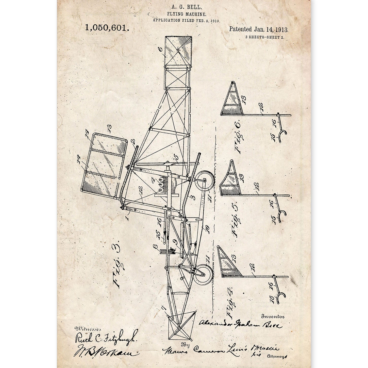 Poster con patente de Parte de helicoptero 2. Lámina con diseño de patente antigua.-Artwork-Nacnic-A4-Sin marco-Nacnic Estudio SL