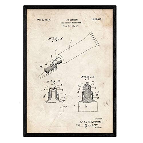 Poster con patente de Pasta de dientes. Lámina con diseño de patente antigua.-Artwork-Nacnic-Nacnic Estudio SL