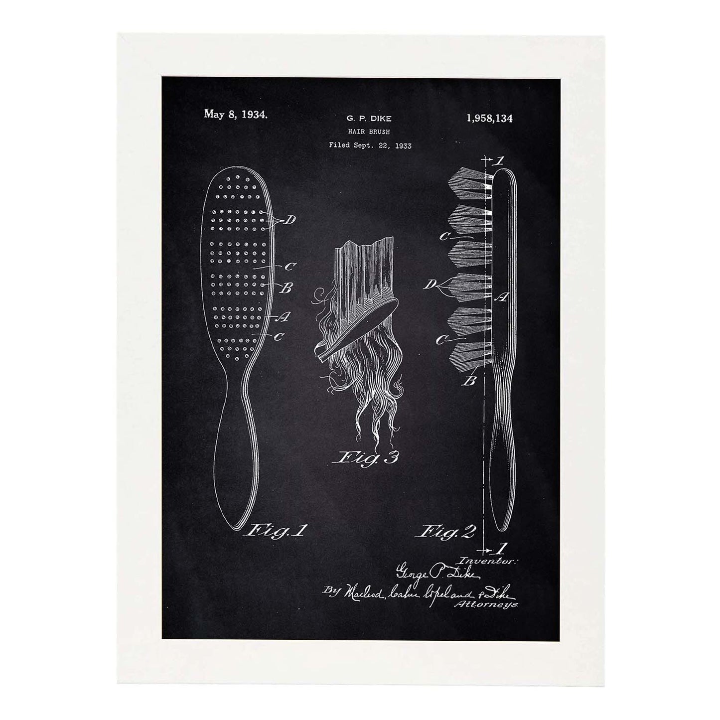 Poster con patente de Peine. Lámina con diseño de patente antigua-Artwork-Nacnic-A3-Marco Blanco-Nacnic Estudio SL