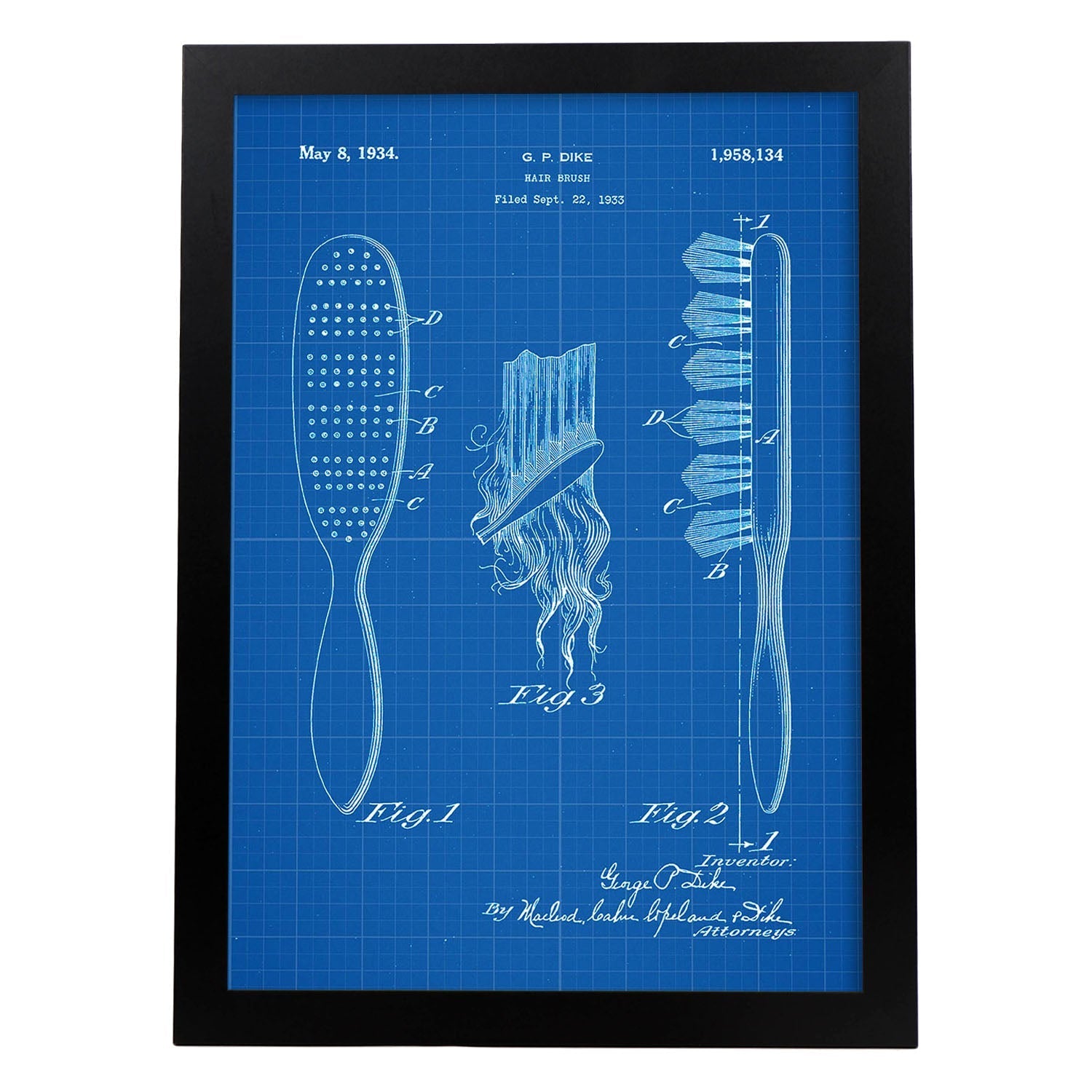 Poster con patente de Peine. Lámina con diseño de patente antigua-Artwork-Nacnic-A3-Marco Negro-Nacnic Estudio SL