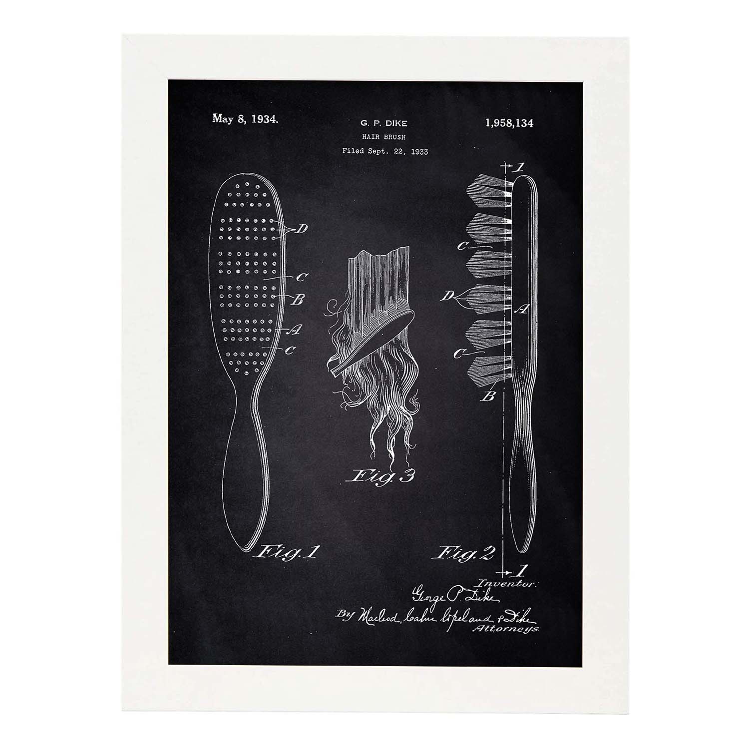 Poster con patente de Peine. Lámina con diseño de patente antigua-Artwork-Nacnic-A4-Marco Blanco-Nacnic Estudio SL