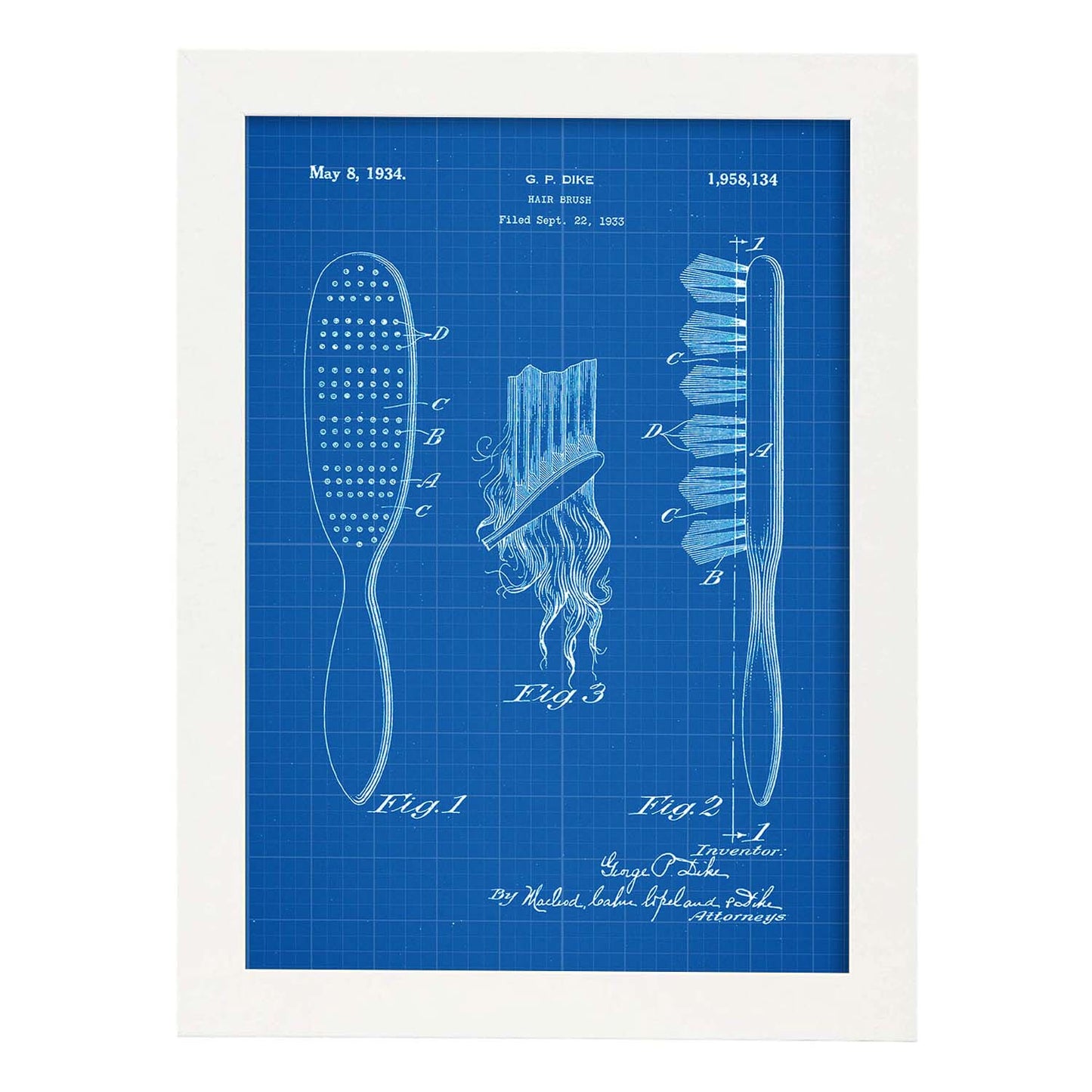 Poster con patente de Peine. Lámina con diseño de patente antigua-Artwork-Nacnic-A4-Marco Blanco-Nacnic Estudio SL