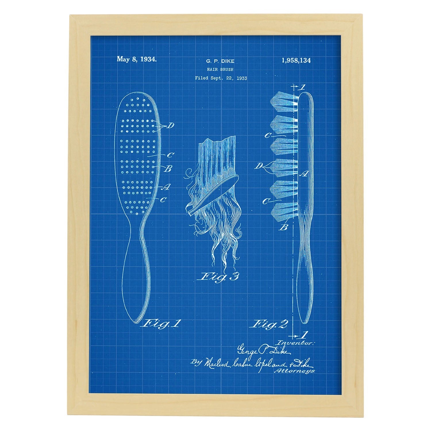 Poster con patente de Peine. Lámina con diseño de patente antigua-Artwork-Nacnic-A4-Marco Madera clara-Nacnic Estudio SL