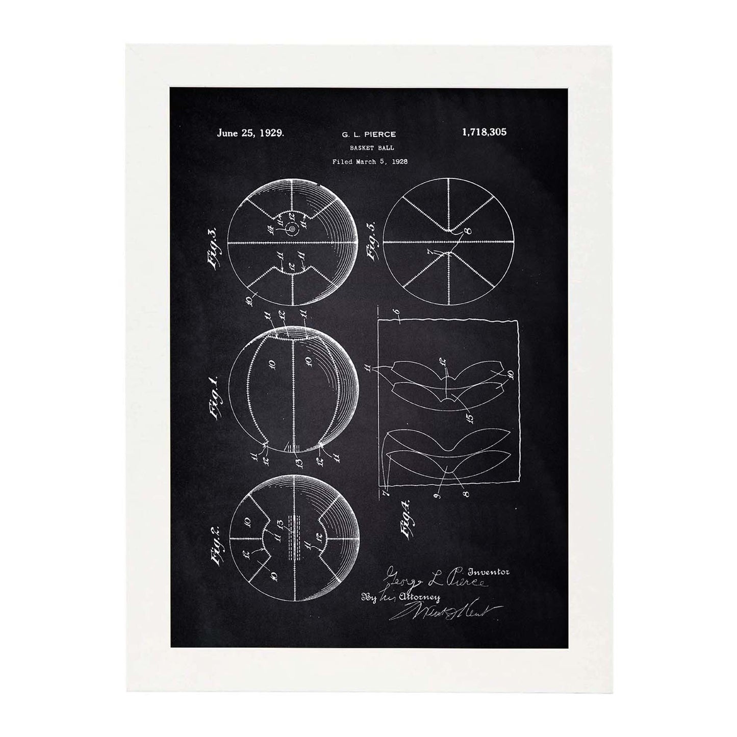 Poster con patente de Pelota baloncesto. Lámina con diseño de patente antigua-Artwork-Nacnic-A3-Marco Blanco-Nacnic Estudio SL