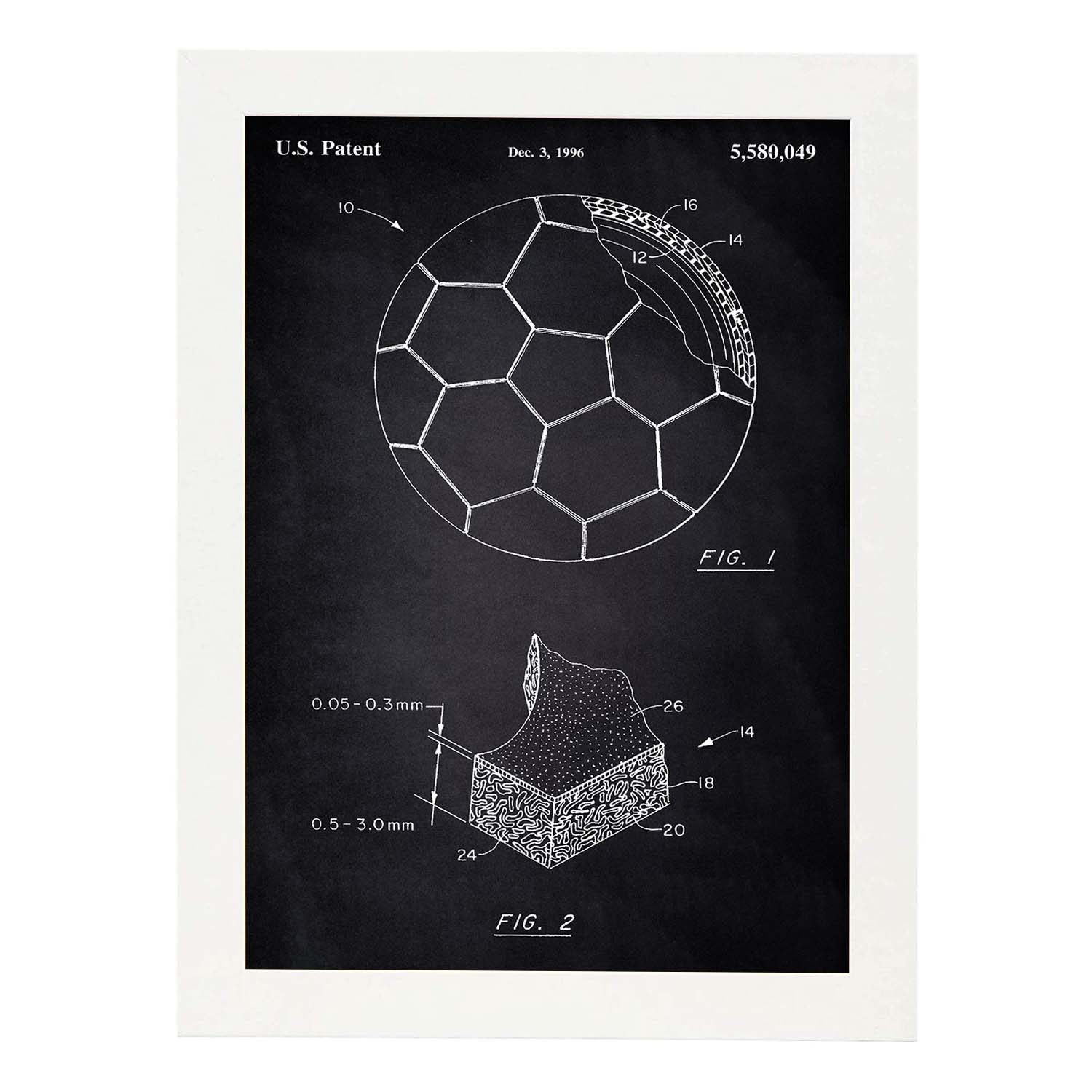 Poster con patente de Pelota de futbol. Lámina con diseño de patente antigua-Artwork-Nacnic-A3-Marco Blanco-Nacnic Estudio SL