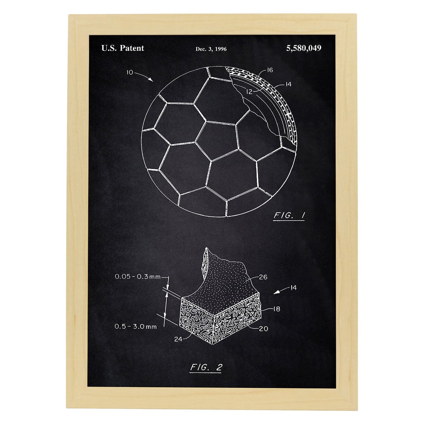 Poster con patente de Pelota de futbol. Lámina con diseño de patente antigua-Artwork-Nacnic-A3-Marco Madera clara-Nacnic Estudio SL