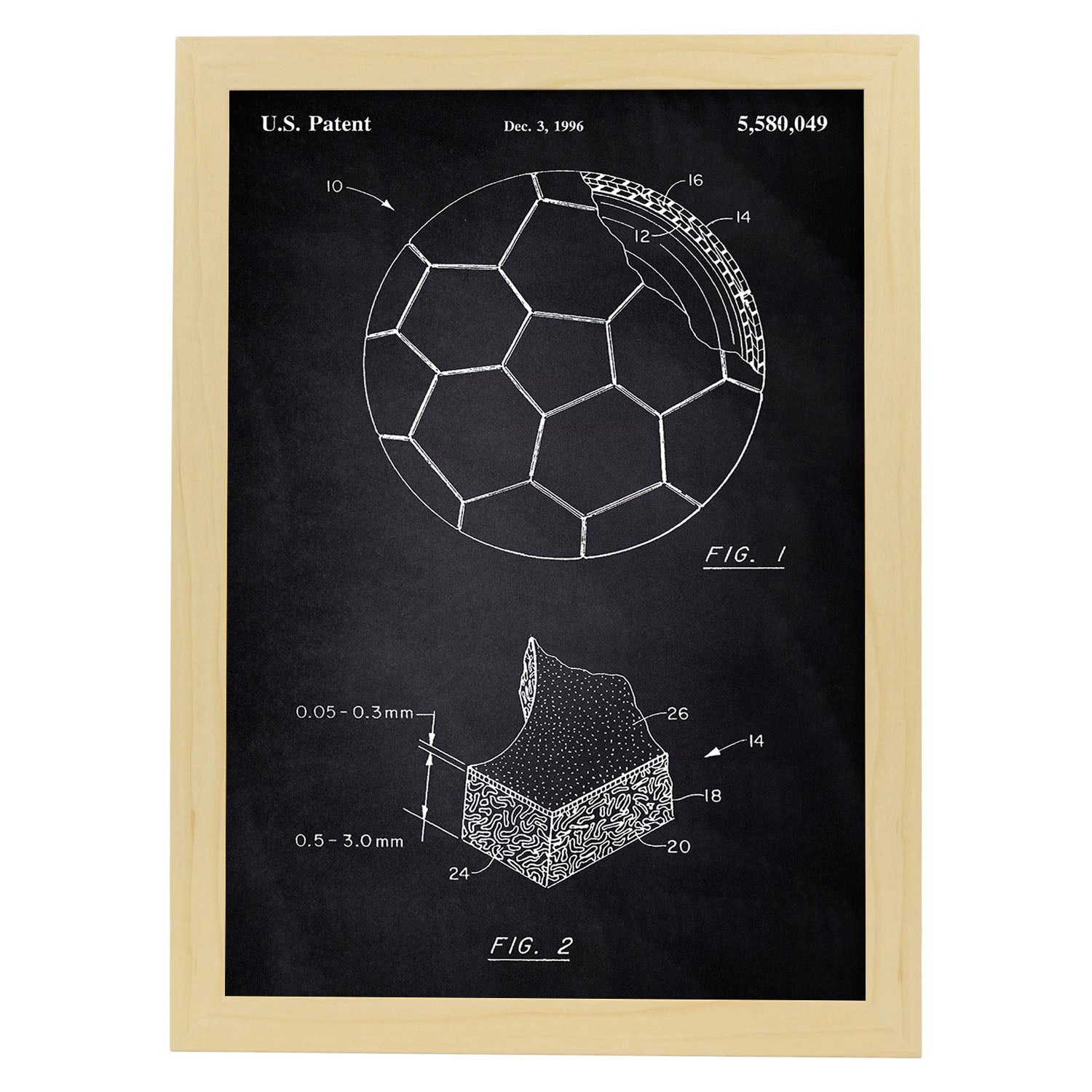Poster con patente de Pelota de futbol. Lámina con diseño de patente antigua-Artwork-Nacnic-A4-Marco Madera clara-Nacnic Estudio SL