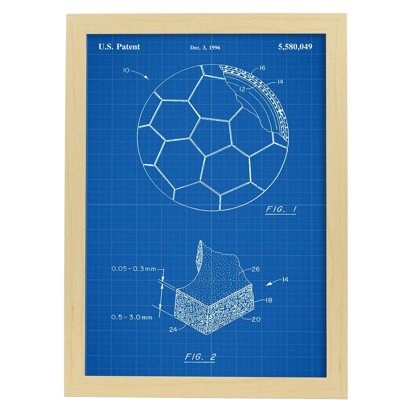 Poster con patente de Pelota de futbol. Lámina con diseño de patente antigua-Artwork-Nacnic-A4-Marco Madera clara-Nacnic Estudio SL