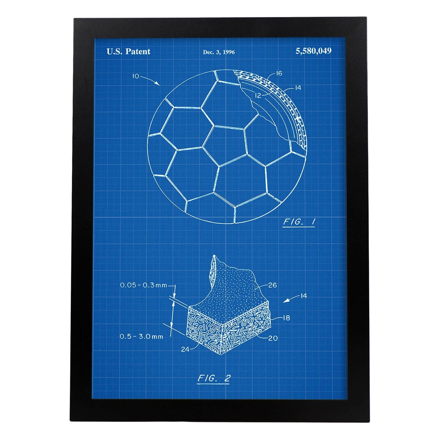 Poster con patente de Pelota de futbol. Lámina con diseño de patente antigua-Artwork-Nacnic-A4-Marco Negro-Nacnic Estudio SL