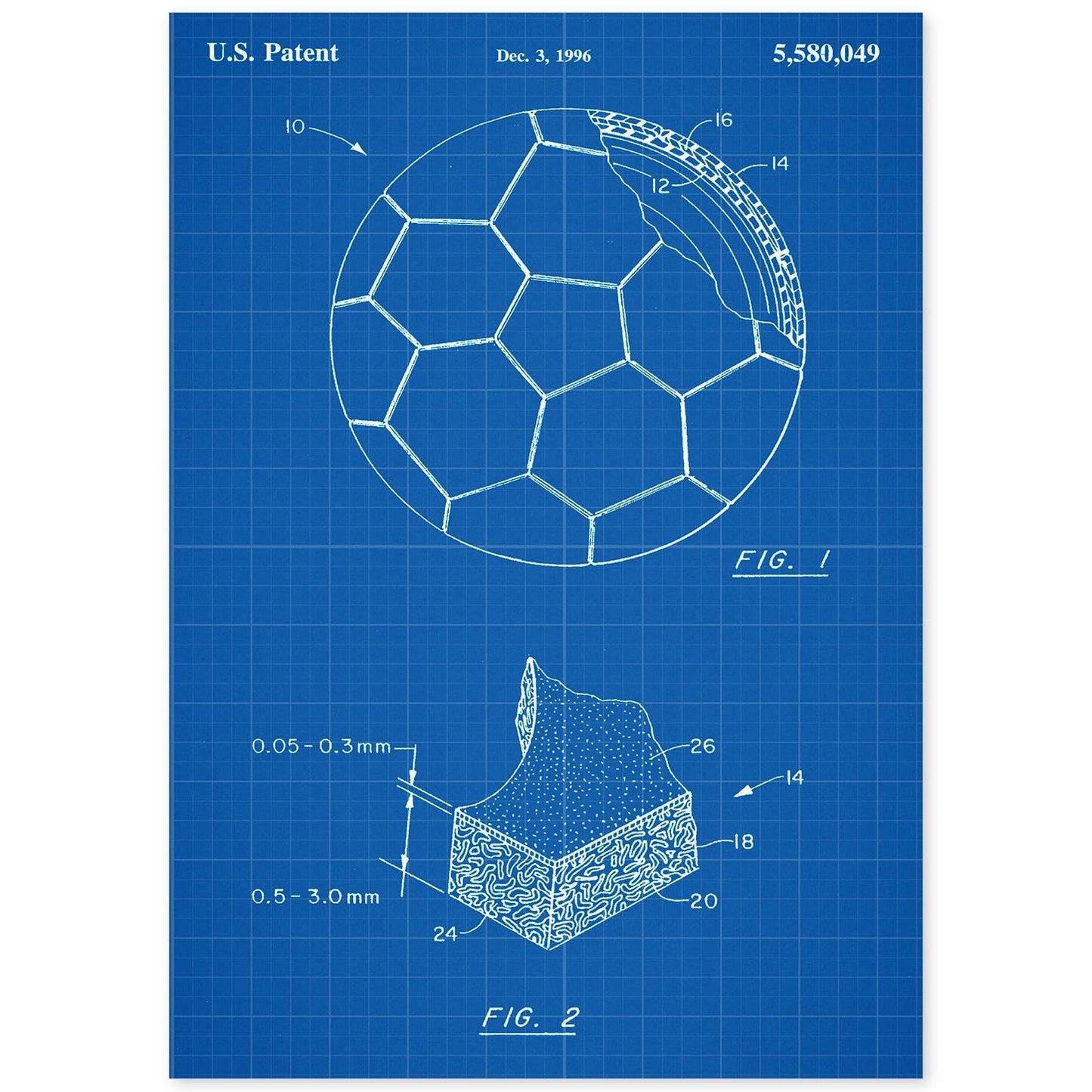 Poster con patente de Pelota de futbol. Lámina con diseño de patente antigua-Artwork-Nacnic-A4-Sin marco-Nacnic Estudio SL