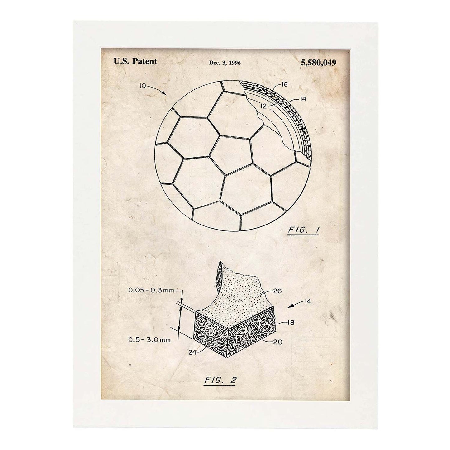 Poster con patente de Pelota de futbol. Lámina con diseño de patente antigua.-Artwork-Nacnic-A3-Marco Blanco-Nacnic Estudio SL