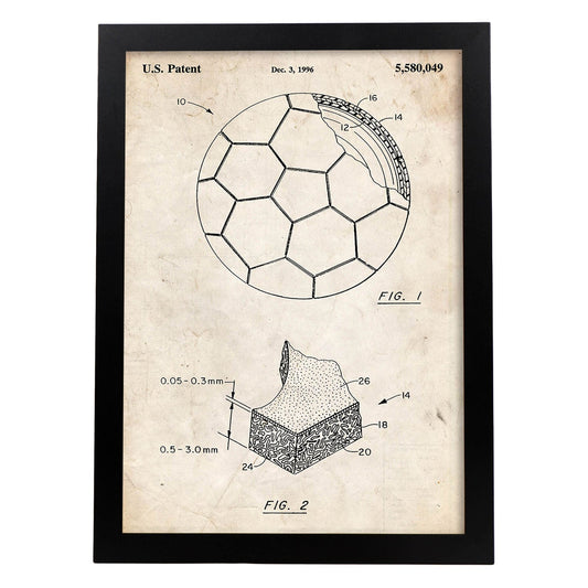 Poster con patente de Pelota de futbol. Lámina con diseño de patente antigua.-Artwork-Nacnic-A4-Marco Negro-Nacnic Estudio SL