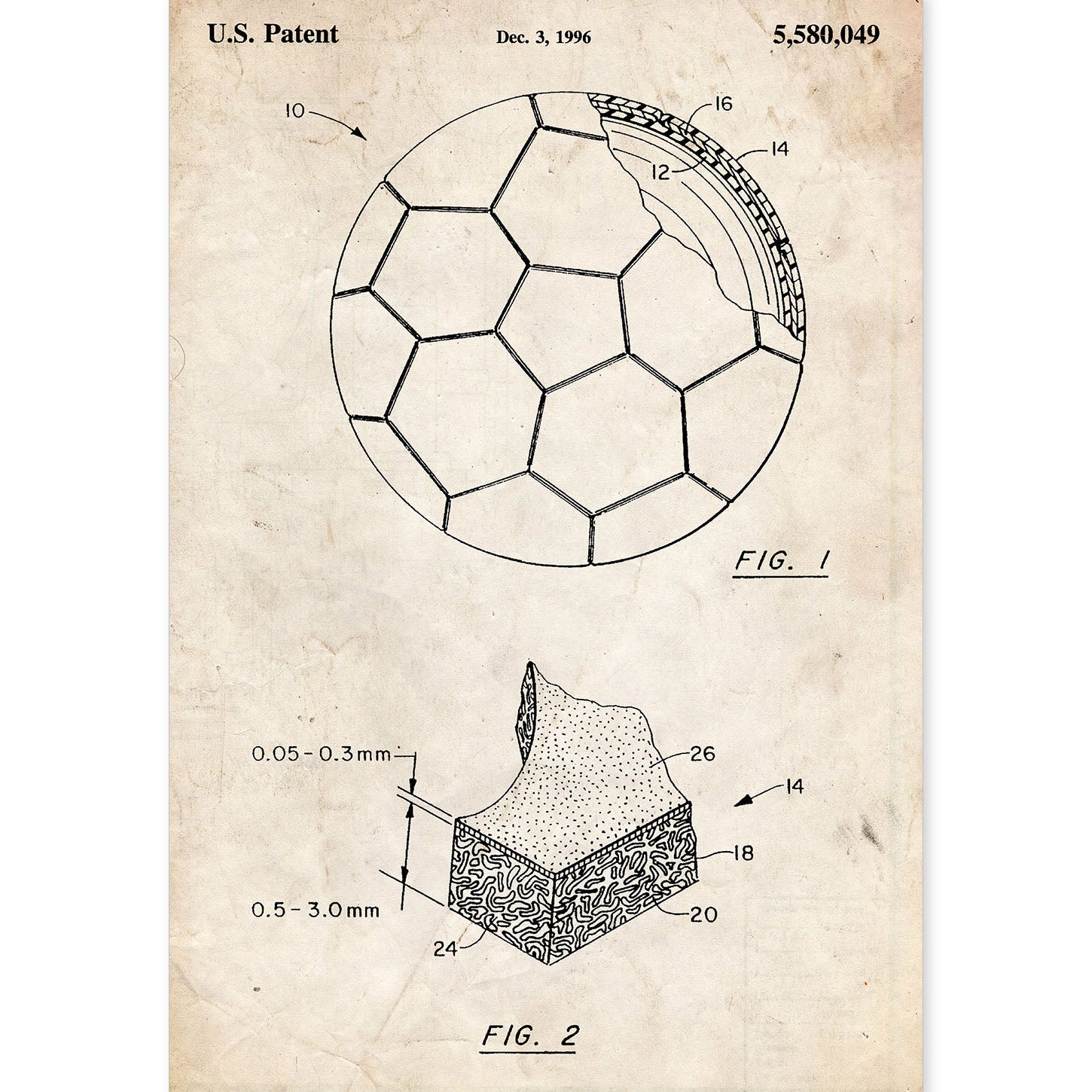 Poster con patente de Pelota de futbol. Lámina con diseño de patente antigua.-Artwork-Nacnic-A4-Sin marco-Nacnic Estudio SL