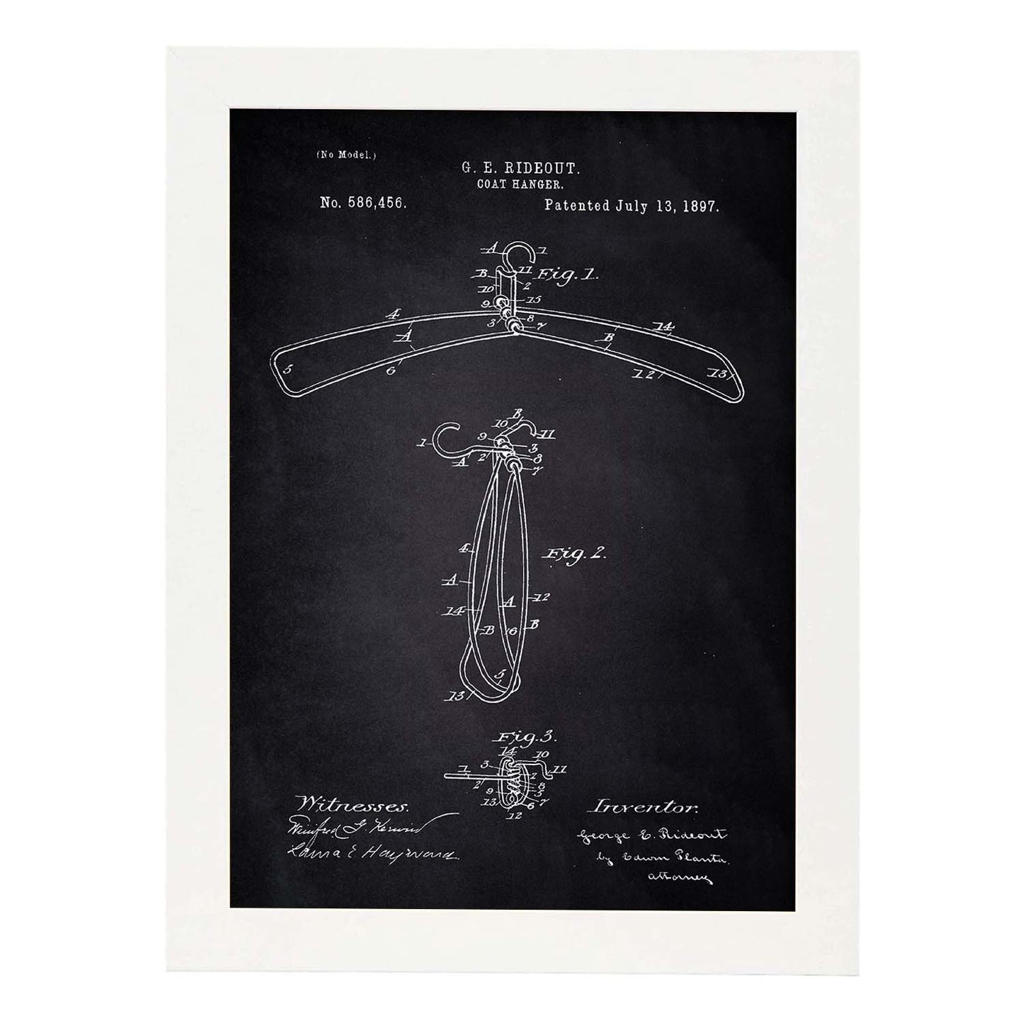 Poster con patente de Percha. Lámina con diseño de patente antigua-Artwork-Nacnic-A3-Marco Blanco-Nacnic Estudio SL