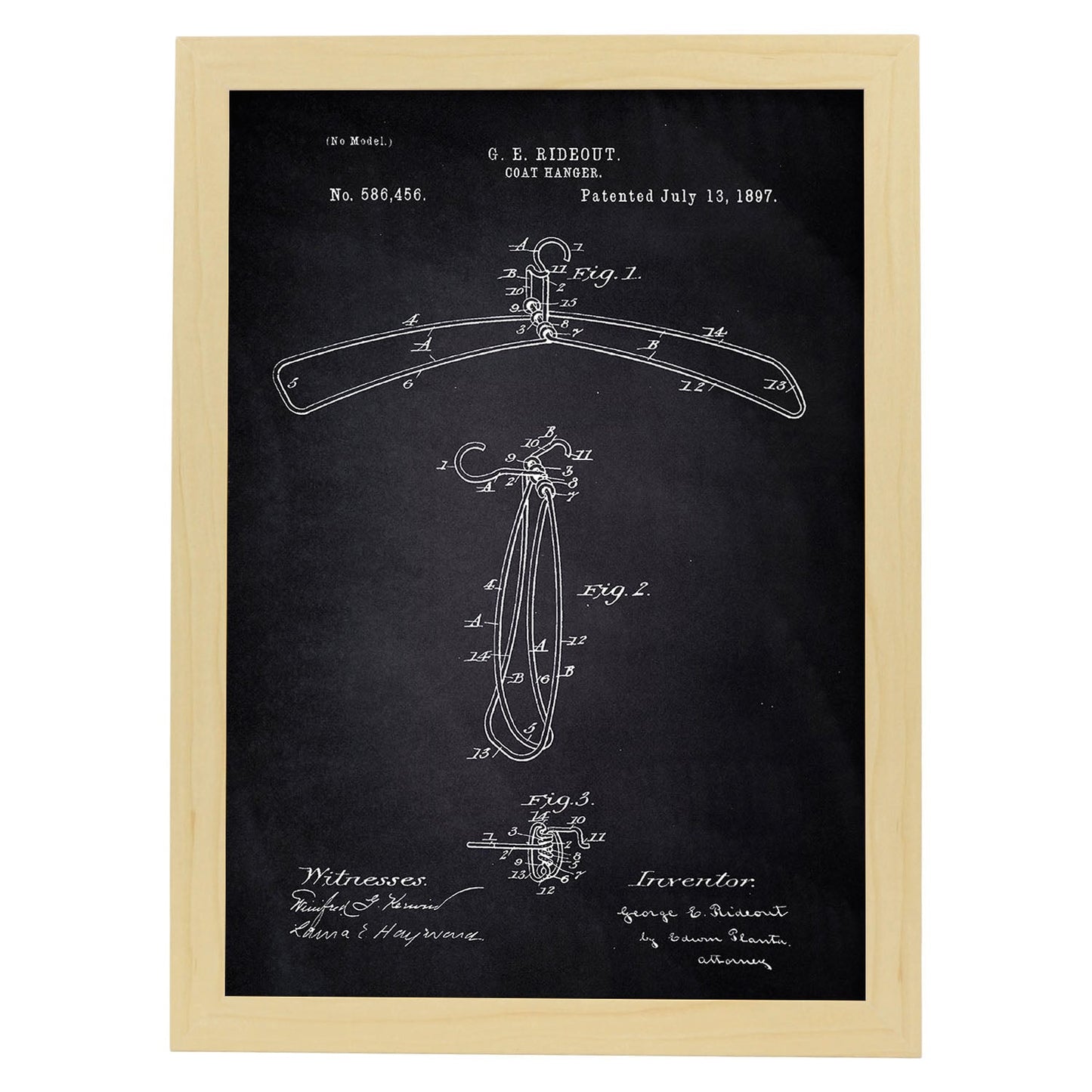 Poster con patente de Percha. Lámina con diseño de patente antigua-Artwork-Nacnic-A3-Marco Madera clara-Nacnic Estudio SL