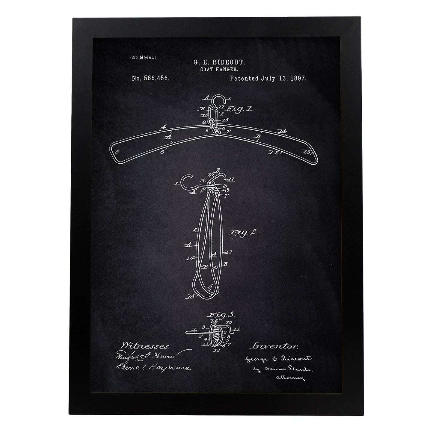 Poster con patente de Percha. Lámina con diseño de patente antigua-Artwork-Nacnic-A3-Marco Negro-Nacnic Estudio SL