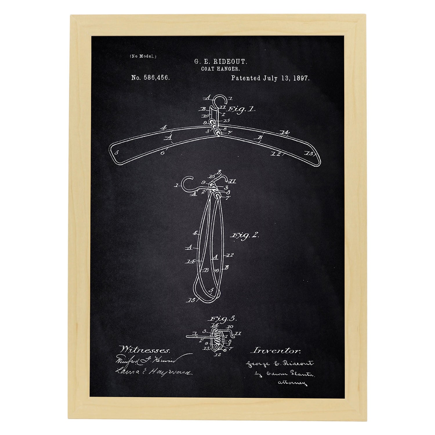 Poster con patente de Percha. Lámina con diseño de patente antigua-Artwork-Nacnic-A4-Marco Madera clara-Nacnic Estudio SL