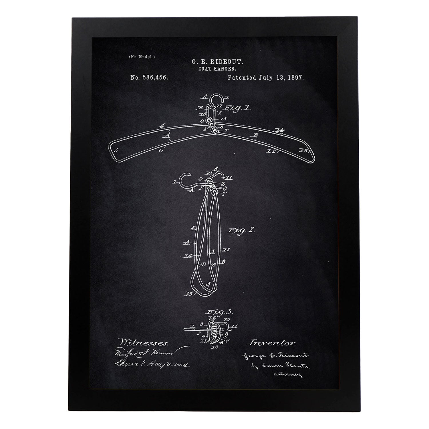 Poster con patente de Percha. Lámina con diseño de patente antigua-Artwork-Nacnic-A4-Marco Negro-Nacnic Estudio SL