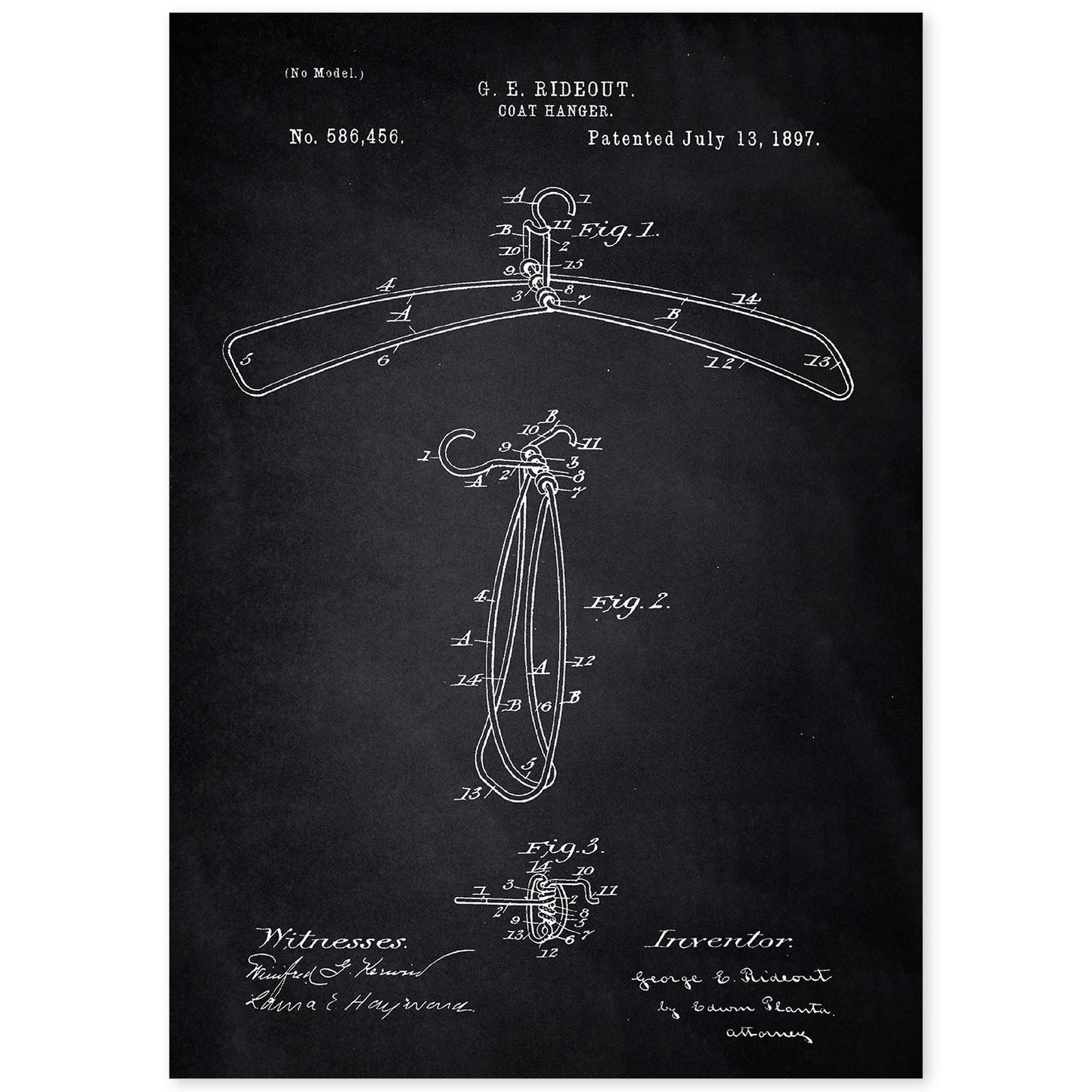 Poster con patente de Percha. Lámina con diseño de patente antigua-Artwork-Nacnic-A4-Sin marco-Nacnic Estudio SL
