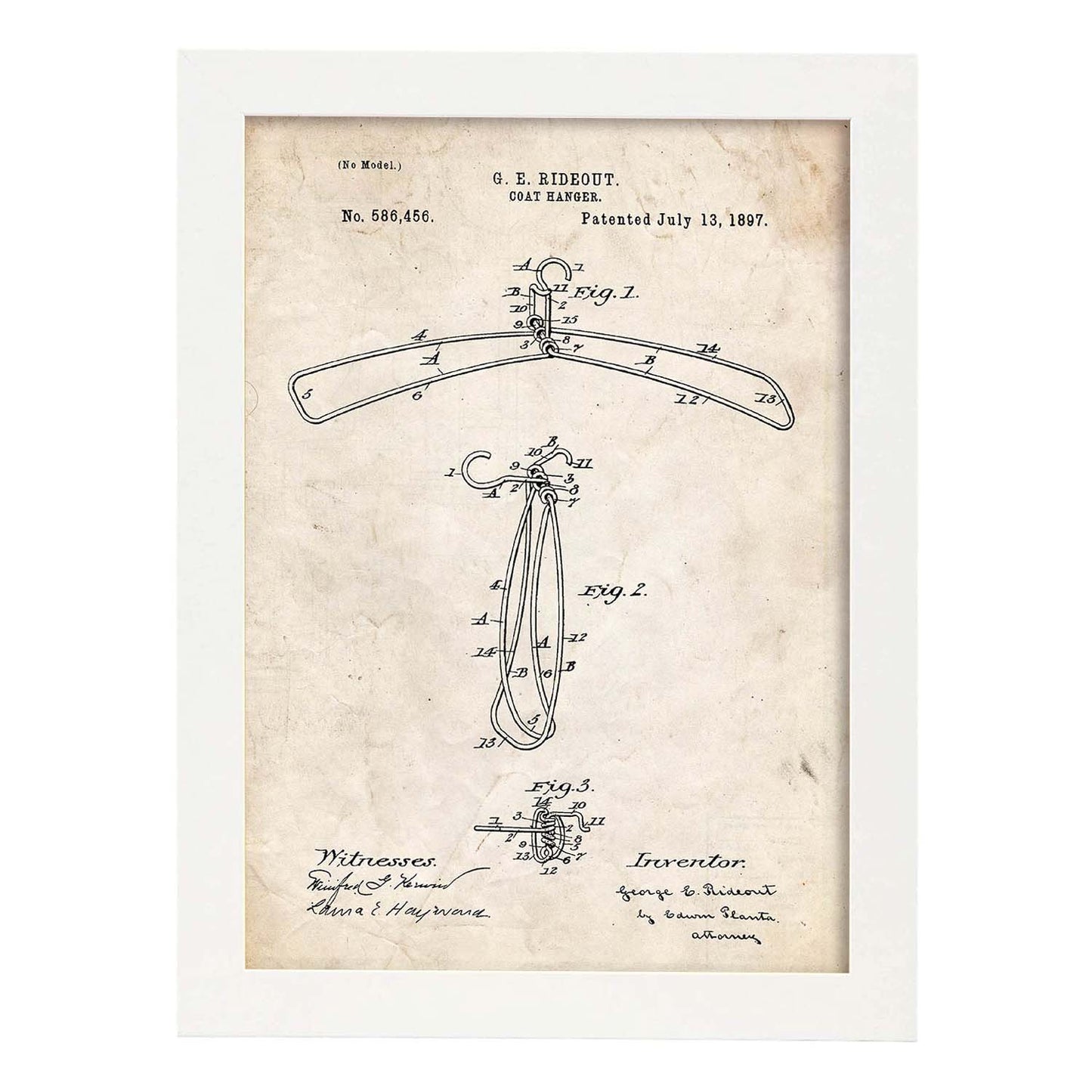 Poster con patente de Percha. Lámina con diseño de patente antigua.-Artwork-Nacnic-A4-Marco Blanco-Nacnic Estudio SL