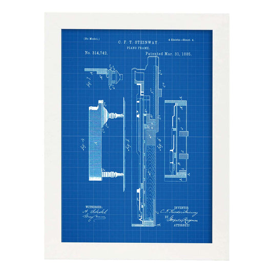 Poster con patente de Piano 3. Lámina con diseño de patente antigua-Artwork-Nacnic-A4-Marco Blanco-Nacnic Estudio SL