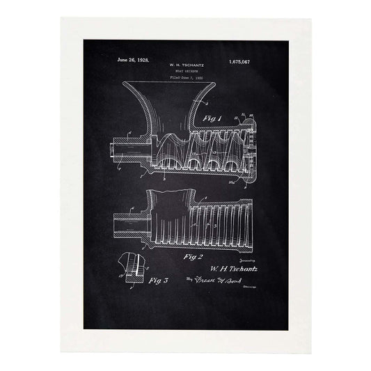 Poster con patente de Picadora de carne. Lámina con diseño de patente antigua-Artwork-Nacnic-A3-Marco Blanco-Nacnic Estudio SL