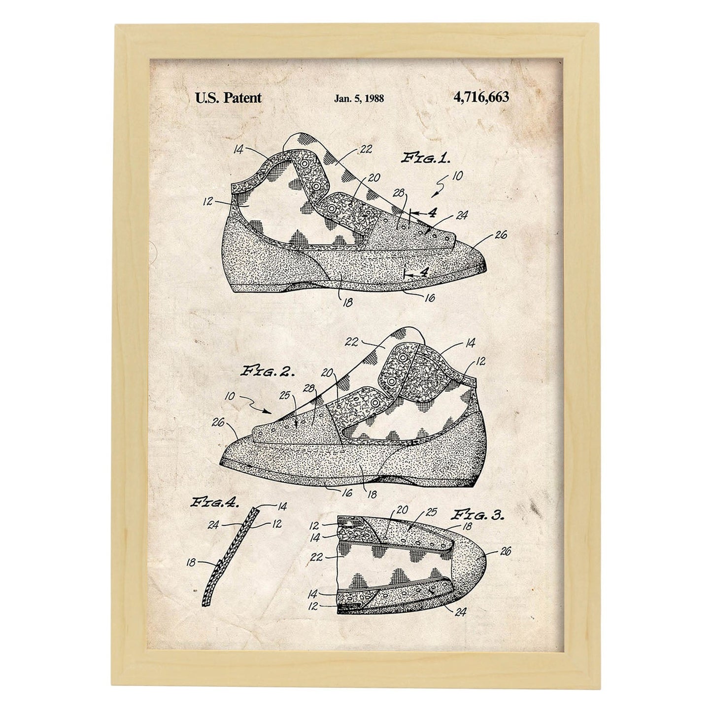 Poster con patente de Pies de gato escalada. Lámina con diseño de patente antigua.-Artwork-Nacnic-A3-Marco Madera clara-Nacnic Estudio SL