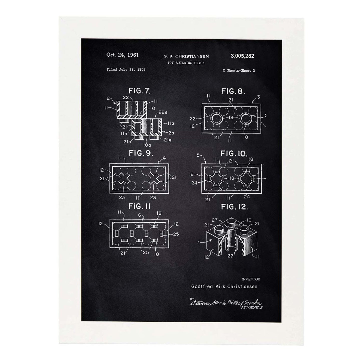 Poster con patente de Piezas lego 2. Lámina con diseño de patente antigua-Artwork-Nacnic-A3-Marco Blanco-Nacnic Estudio SL