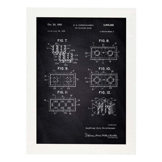 Poster con patente de Piezas lego 2. Lámina con diseño de patente antigua-Artwork-Nacnic-A3-Marco Blanco-Nacnic Estudio SL