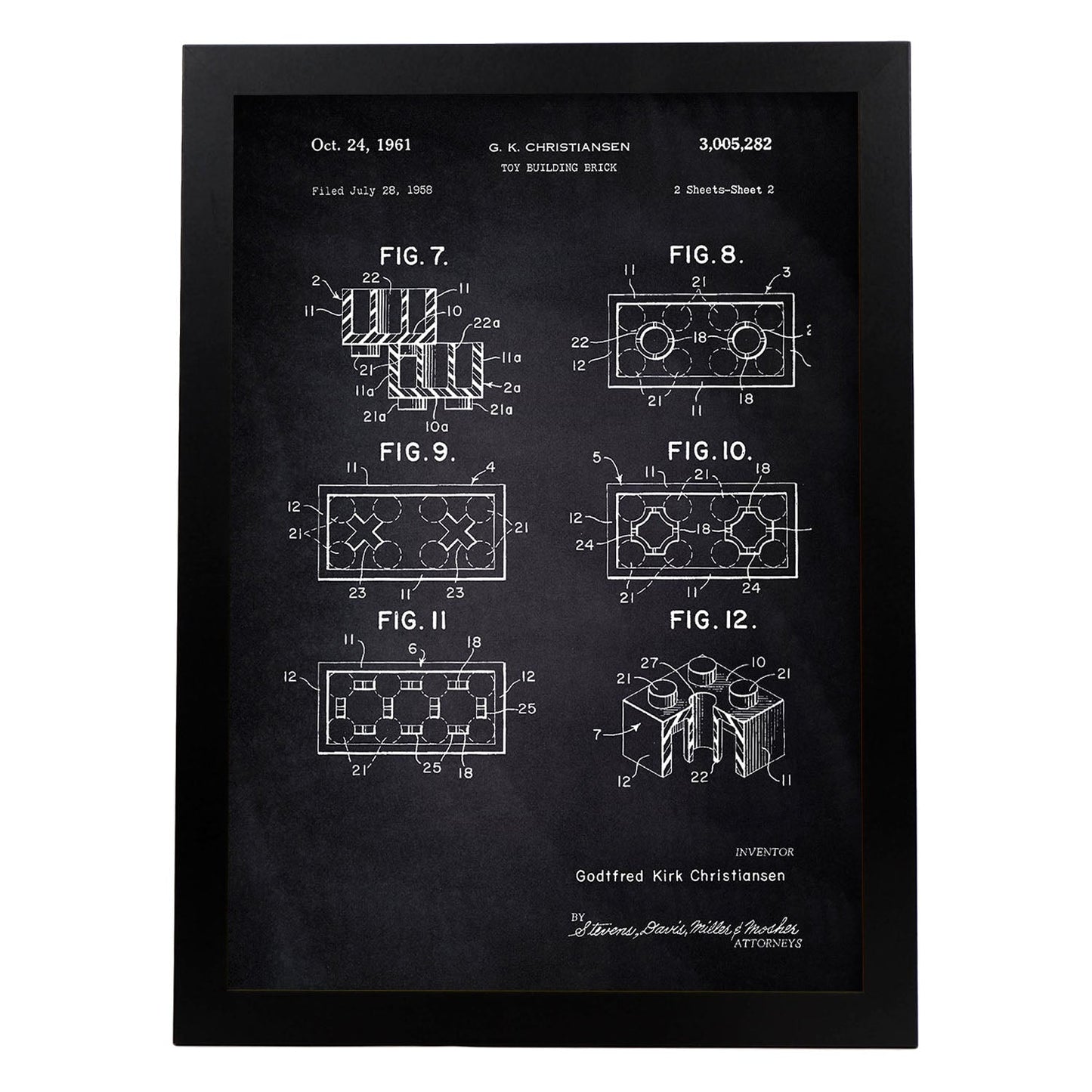 Poster con patente de Piezas lego 2. Lámina con diseño de patente antigua-Artwork-Nacnic-A3-Marco Negro-Nacnic Estudio SL