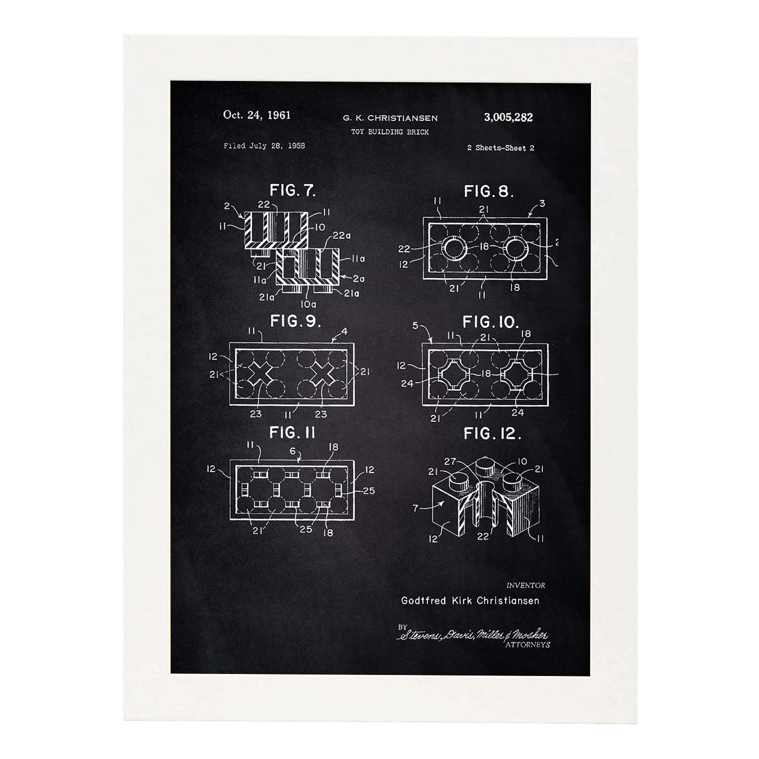 Poster con patente de Piezas lego 2. Lámina con diseño de patente antigua-Artwork-Nacnic-A4-Marco Blanco-Nacnic Estudio SL