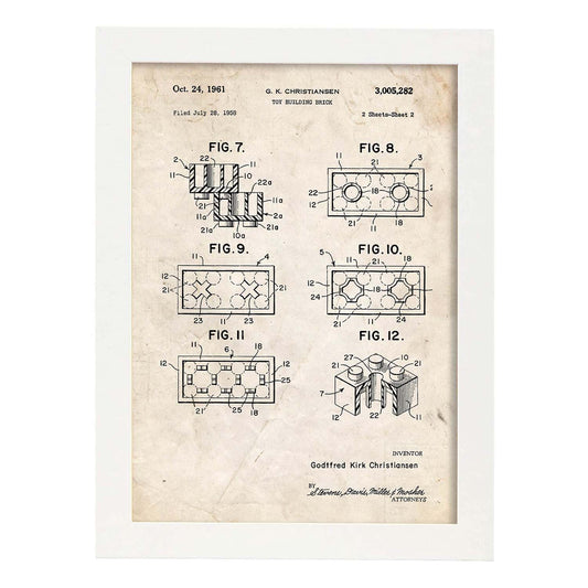Poster con patente de Piezas lego 2. Lámina con diseño de patente antigua.-Artwork-Nacnic-A3-Marco Blanco-Nacnic Estudio SL