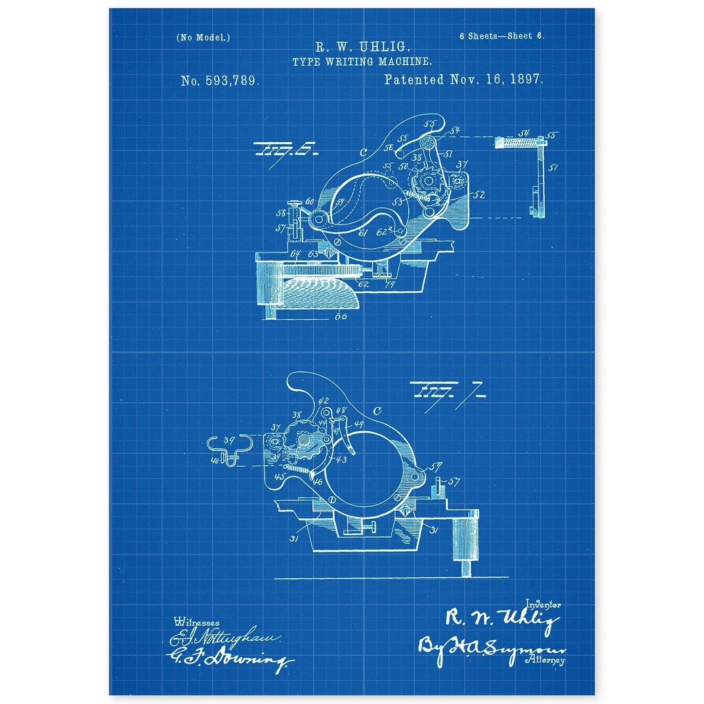 Poster con patente de Piezas maquina de escribir. Lámina con diseño de patente antigua-Artwork-Nacnic-A4-Sin marco-Nacnic Estudio SL