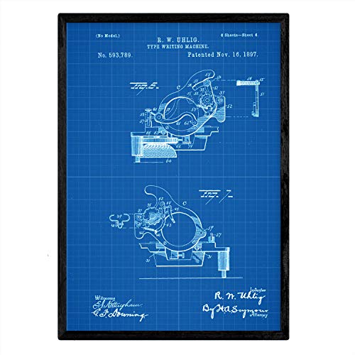 Poster con patente de Piezas maquina de escribir. Lámina con diseño de patente antigua-Artwork-Nacnic-Nacnic Estudio SL