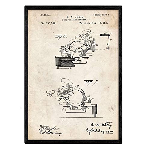 Poster con patente de Piezas maquina de escribir. Lámina con diseño de patente antigua.-Artwork-Nacnic-Nacnic Estudio SL