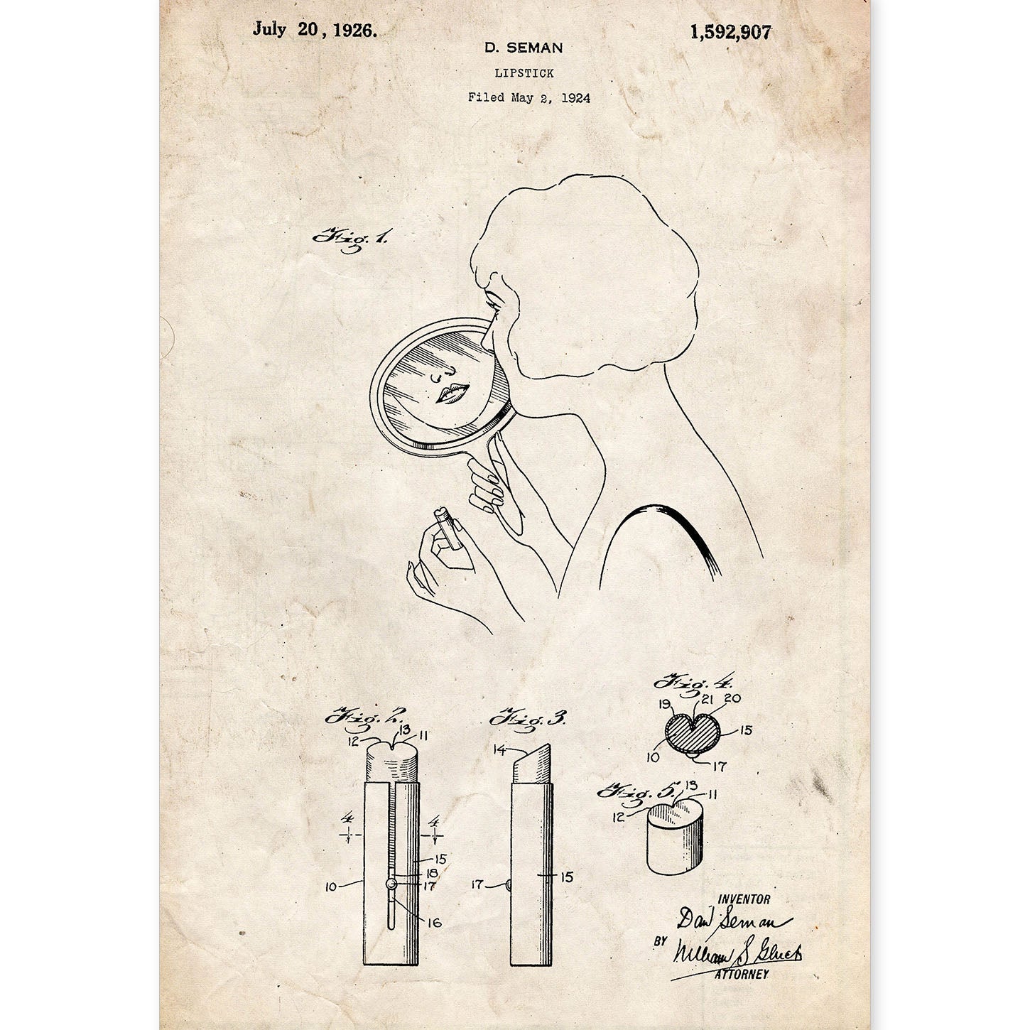 Poster con patente de Pintalabios. Lámina con diseño de patente antigua.-Artwork-Nacnic-A4-Sin marco-Nacnic Estudio SL