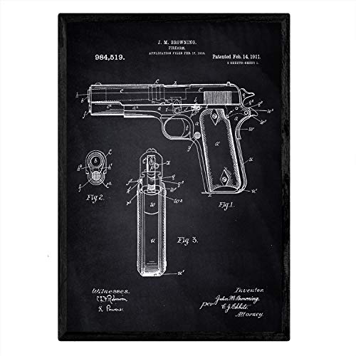 Poster con patente de Pistola browning. Lámina con diseño de patente antigua-Artwork-Nacnic-Nacnic Estudio SL