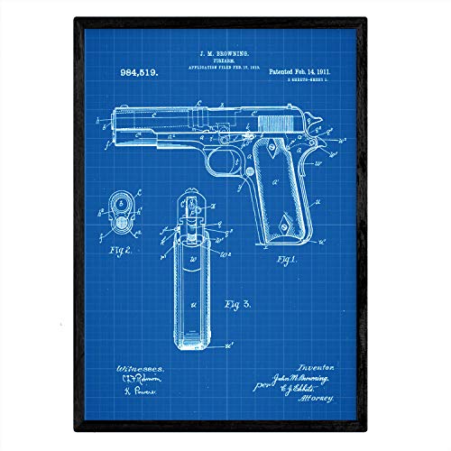 Poster con patente de Pistola browning. Lámina con diseño de patente antigua-Artwork-Nacnic-Nacnic Estudio SL